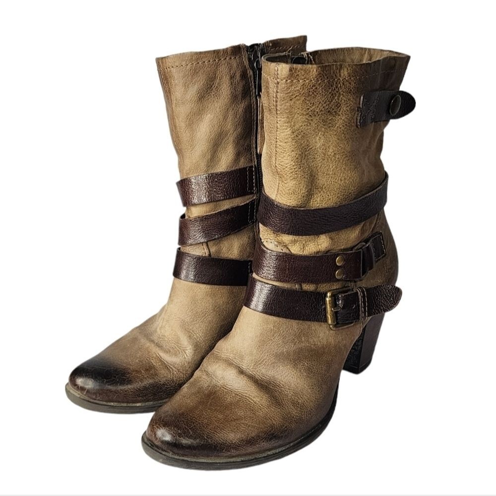 Martina Buraro Italy Leather Ankle Boots Harness Distressed Fleece Lined Heel 7
